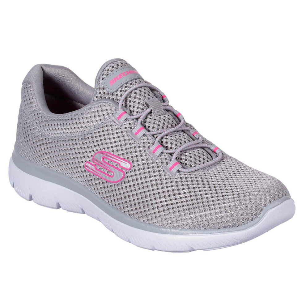 (UK 6, Grey/Hot Pink) Skechers Womens 2022 Summits Bungee Slip-On Stretch Trainers