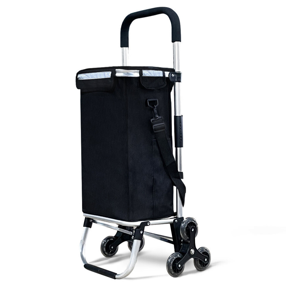 Vounot Folding Shopping Trolley On 6 Wheels, Aluminium Lightweight Shopping Cart With Insulated Cooling Bag, 50L, Black