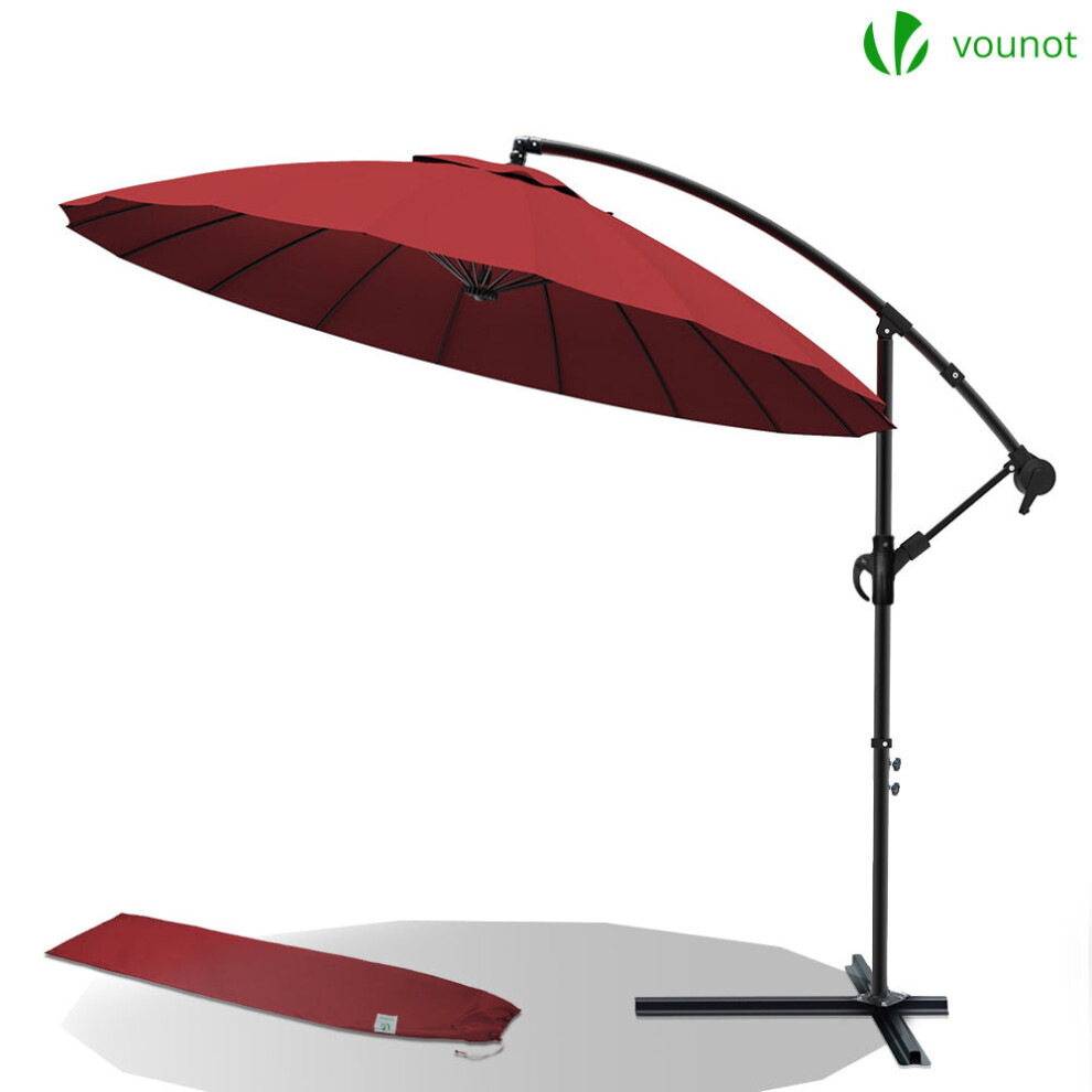 VOUNOT 3m Cantilever Shanghai Parasol, Banana Garden Patio Umbrella with Crank Handle for Outdoor Sun Shade, Red