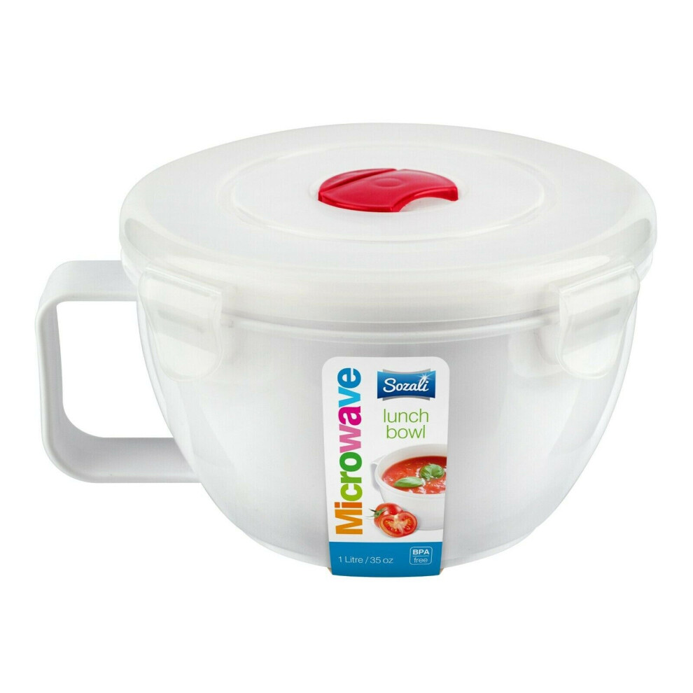 2 x 1L Microwave Food Bowls Lunch Soup Container Spill Proof Clip Lock Vent Lid