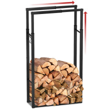 VOUNOT Firewood Log Rack, Retractable Metal Log Store Holder for Outdoor or Indoor, Black