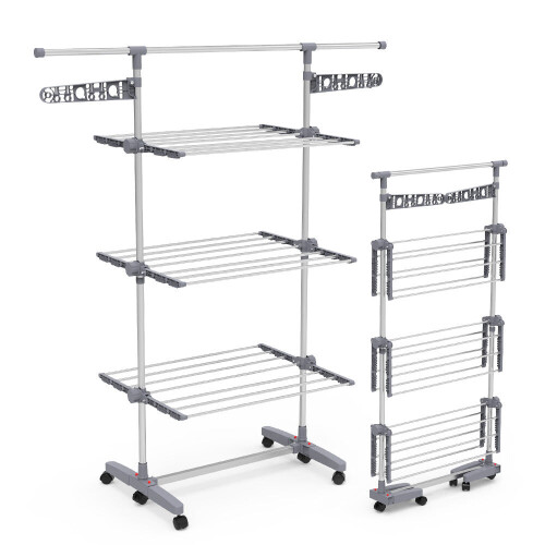 VOUNOT Clothes Drying Rack, Rolling 3-Tier Laundry Hanger