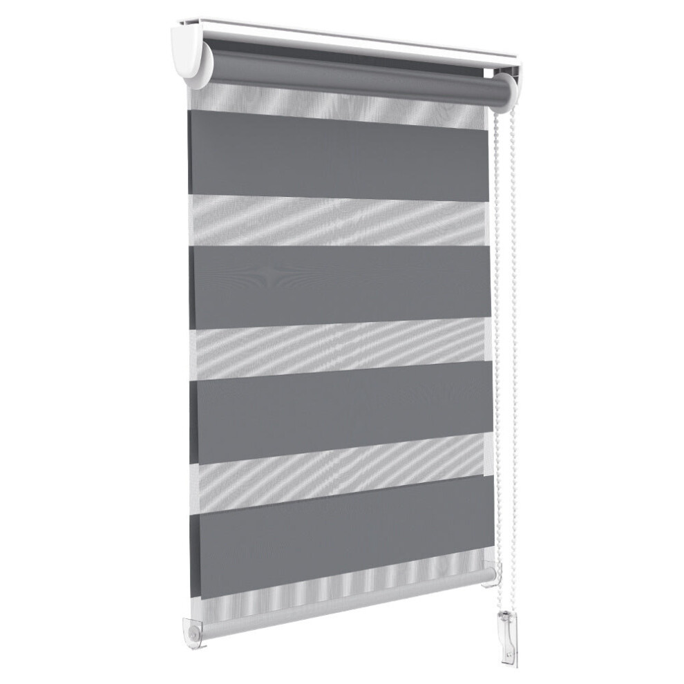 VOUNOT Zebra Roller Blind Double Fabric, Day and Night Translucent or Blackout Vision Curtains, No Drilling for Window and Door , Grey, 100 x 150 cm