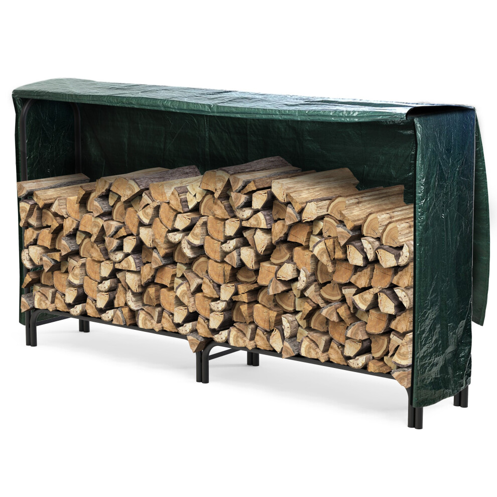 ‎Vounot Vounot Firewood Log Rack With Cover, Metal Log Store Outdoor, 200 X 36 X 116 Cm