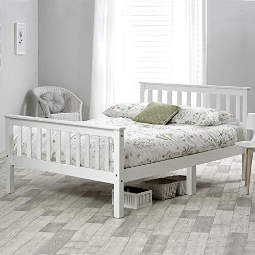 (No Mattress) White 4ft6 Double Wooden Bed Frame