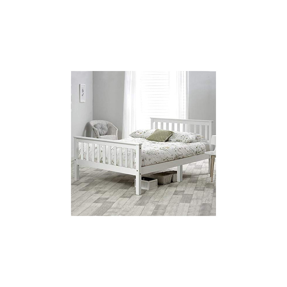 Abrihome (No Mattress) White 4Ft6 Double Wooden Bed Frame