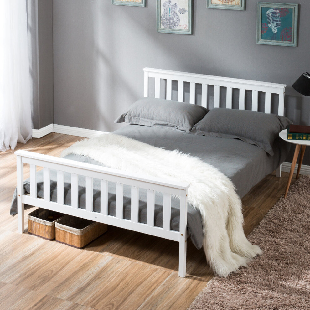 (No Mattress) White 4ft Double Wooden Bed Frame