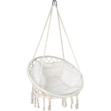 VOUNOT Hanging Chair with Cushion, Macrame Hammock Swing Chair for Bedroom, Balcony, Patio, Garden, 265LBS Capacity, Beige
