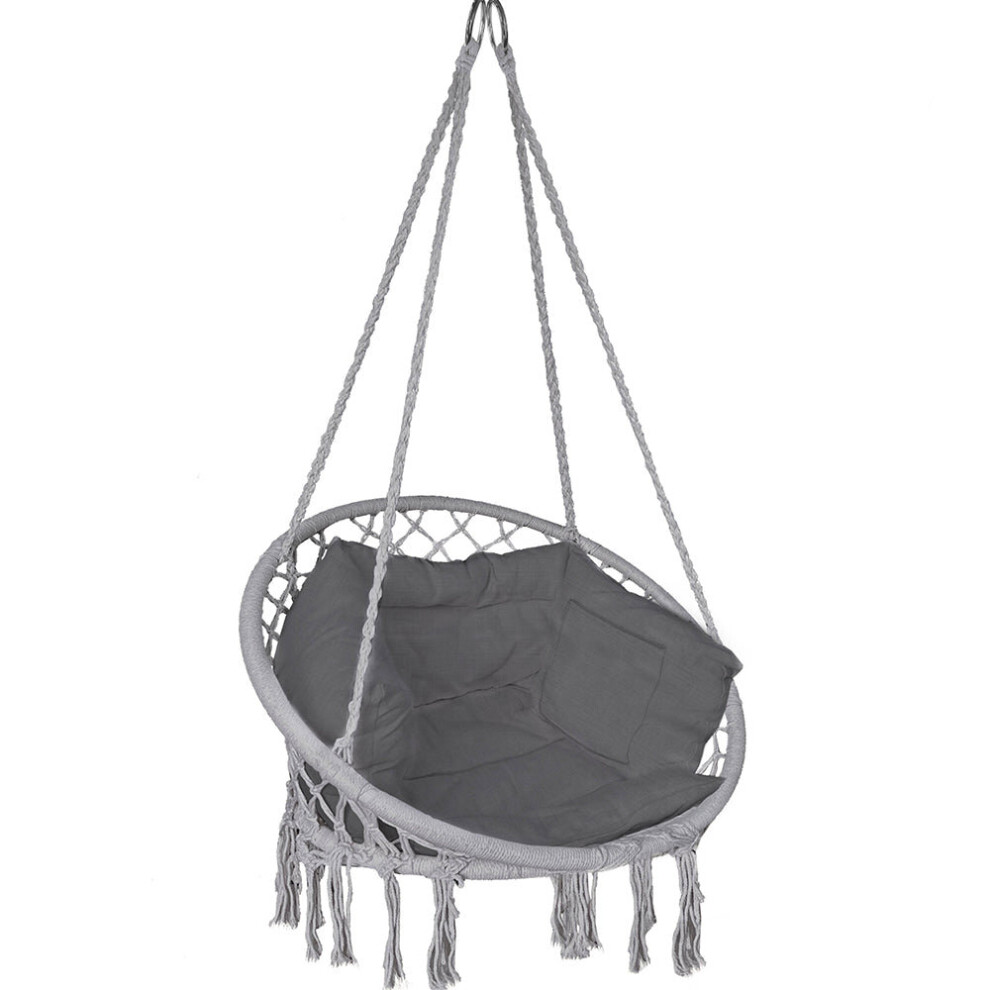 VOUNOT Hanging Chair with Cushion, Macrame Hammock Swing Chair for Bedroom, Balcony, Patio, Garden, 265LBS Capacity, Grey