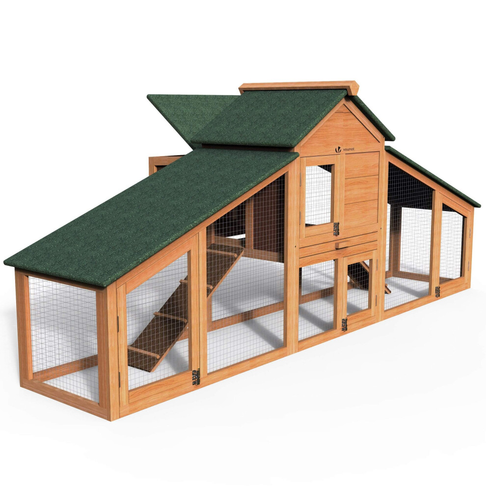 VOUNOT Chicken Coop and Run, Wooden Hen House with Nest Box 210 x 85 x 48cm
