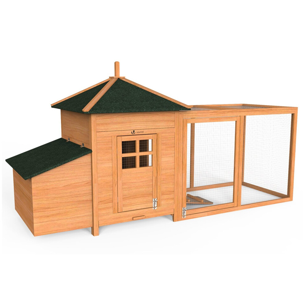 VOUNOT Chicken Coop and Run, Wooden Hen House with Nest Box 190 x 100 x 55cm