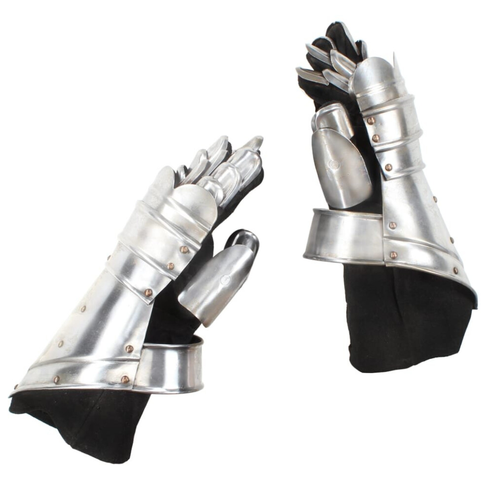 vidaXL Medieval Knight Gauntlets LARP Replica Silver Steel Collectables Weapon