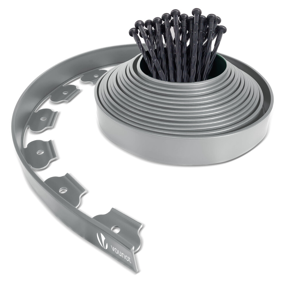 Vounot 10M Flexible Plastic Garden Edging With 30 Anchors Easy Install No-Dig Lawn Border Durable Pe Grey