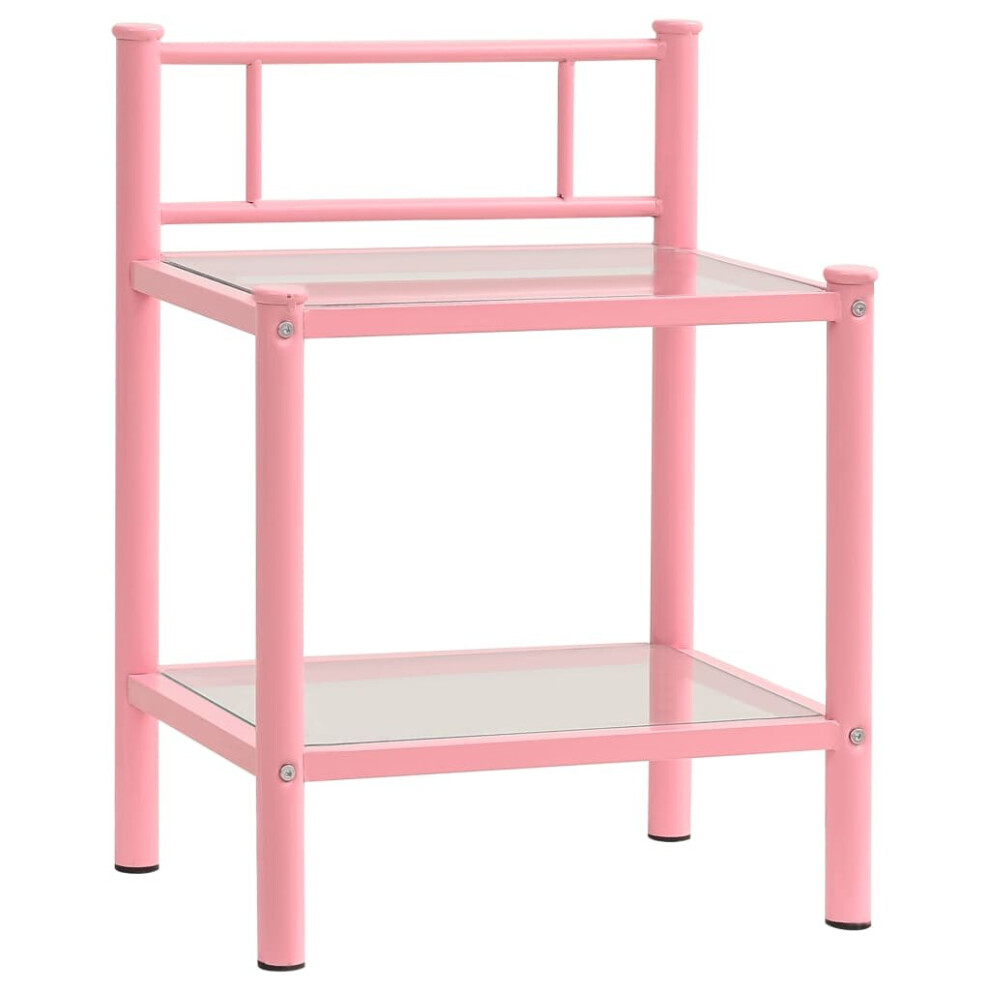 vidaXL 2x Bedside Cabinet Pink and Transparent Metal and Glass Side Table