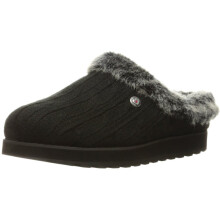 (Black, UK Size 5 (EU 38, US 8)) Skechers Womens Keepsakes Knit Ice Angel Fluffy Trim Mule Slippers