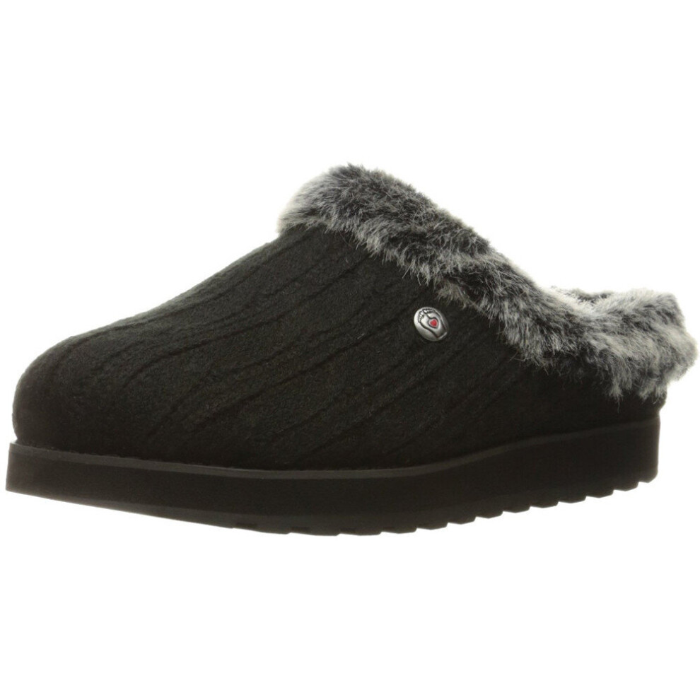 (Black, UK Size 3 (EU 36, US 6)) Skechers Womens Keepsakes Knit Ice Angel Fluffy Trim Mule Slippers