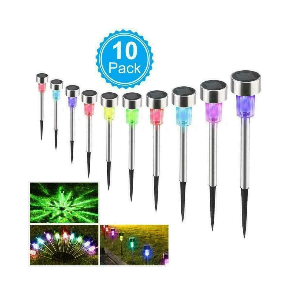 10 Pack Stainless Steel Solar LED Light Multi Colour Outdoor Garden Lighting