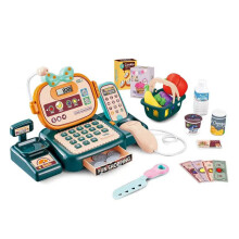 The Magic Toy Shop Kids Electronic Cash Register Toy Till Working Scan, Microphone Shopping Basket