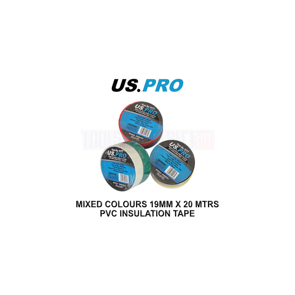 US PRO Mixed Colours 19MM X 20 Meters PVC Insulation Tape 6 Pack 917