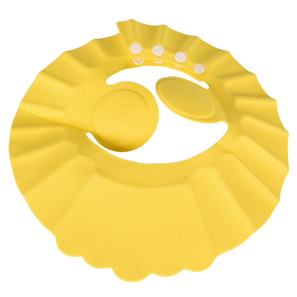 (Yellow) Baby Shower Hat Adjustable Kids Shampoo Bath Cap Wash Hair Waterproof Ear Shield