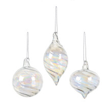 3 Christmas Baubles 80-130mm Glass Spiral Ball Onions Premier G221180