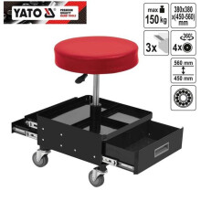 YATO YT-08795, adjustable workshop seat with drawers, on swivel wheels soft seat