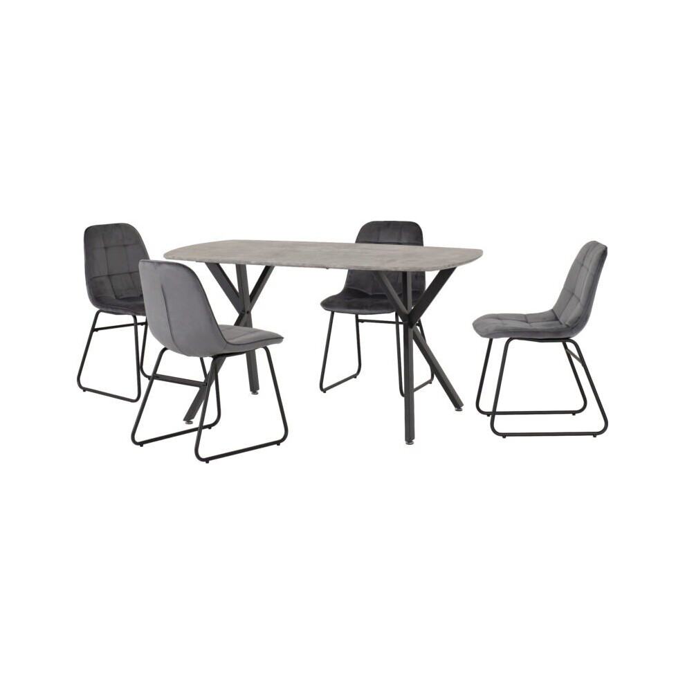 Seconique ( Velvet) Athens Concrete Effect/Black Rectangular Dining Set With Lukas Chairs - Table With 4 Chairs Grey