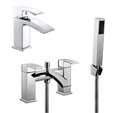 Lucia Waterfall Basin Mixer Tap & Bath Shower Mixer Chrome