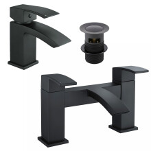 Black Matt LUCIA WATERFALL Bath Filler & Basin Mixer Tap Set