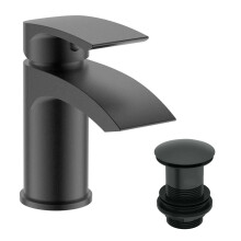 Bathroom Luxury MATT BLACK Basin Sink Mono Mixer Tap & Unslotted Waste
