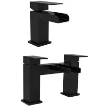 Matt Black Waterfall Bath Filler Tap & Basin Mixer Tap Square