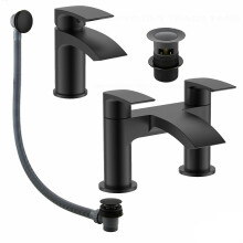 Matt Black Waterfall Bath Filler & Basin Mixer Tap Inc Bath Waste