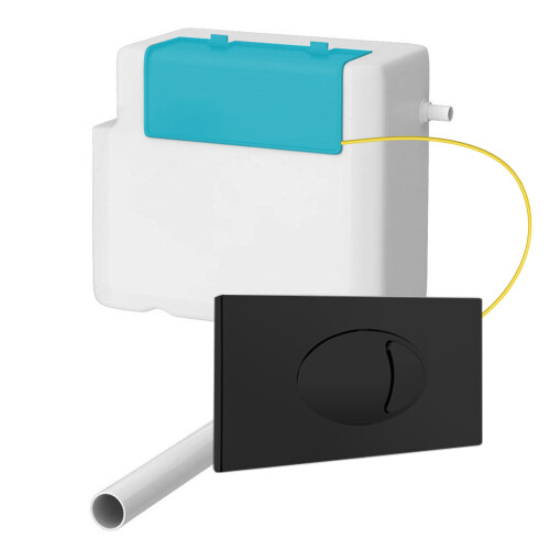 Concealed Toilet Cistern including Large Dual Flush Black Push Button