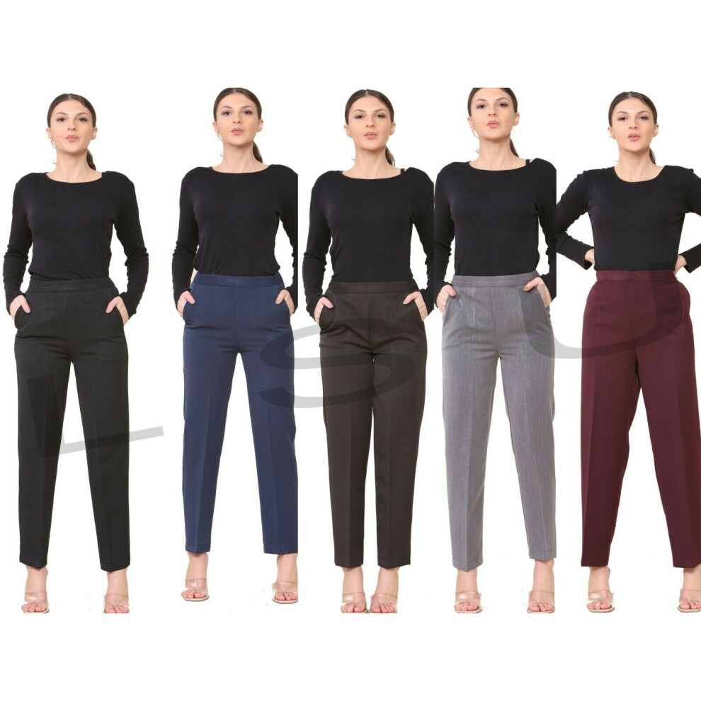 (NAVY, LADIES SIZE 24 (INSIDE LEG LENGTH 27")) Women Trousers Ladies Formal Office Work Trousers