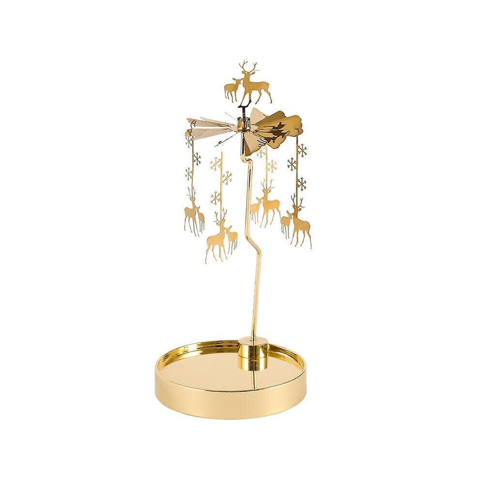 (Elk) Rotating Candle Holder Golden Stainless Steel Candlestick Tray For Home Decor