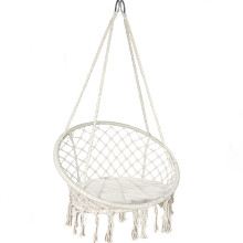 VOUNOT Swing Chair with Round Seat Cushion, Macrame Hammock Hanging Chair for Indoor, Outdoor, Beige