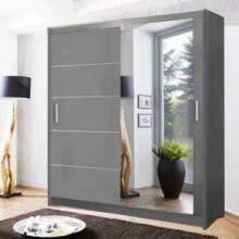 (Grey, 150) MN FURNITURE Zurich High-Gloss Sliding Wardrobe