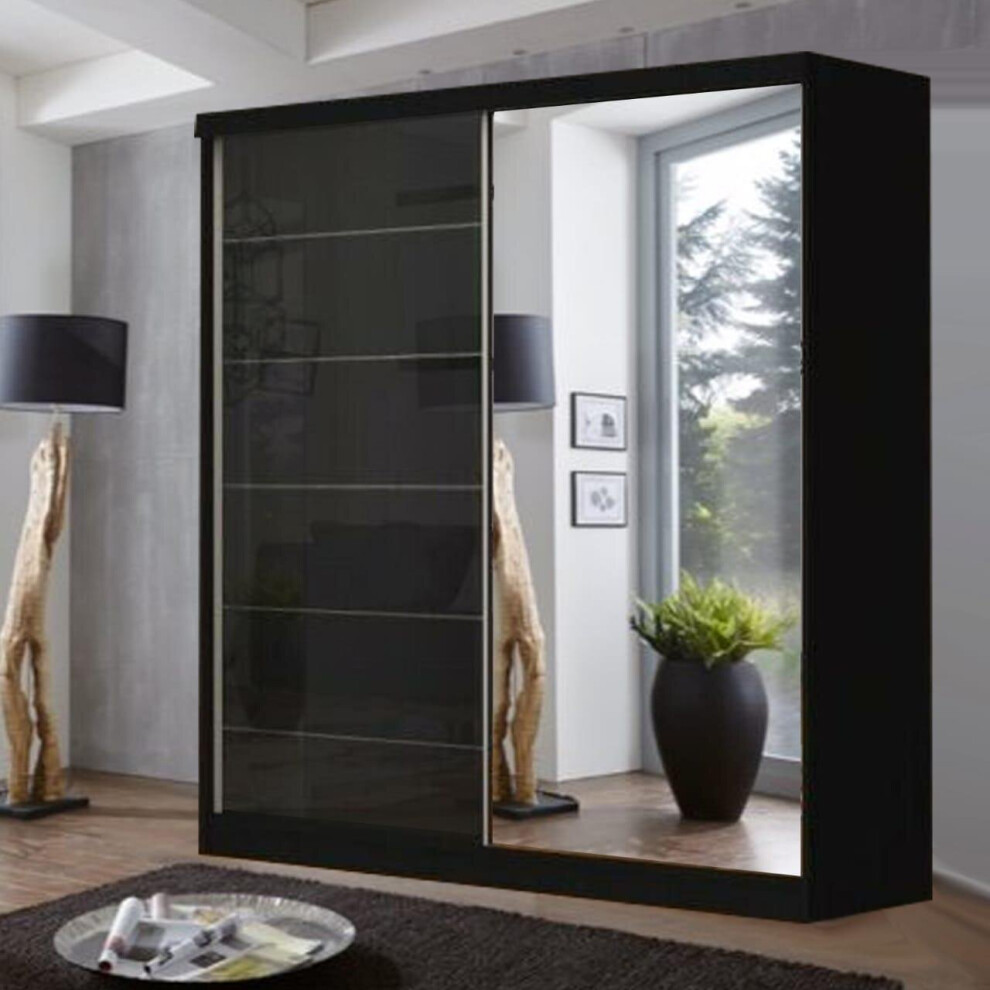 (Black, 150) MN FURNITURE Zurich HighGloss Sliding Wardrobe