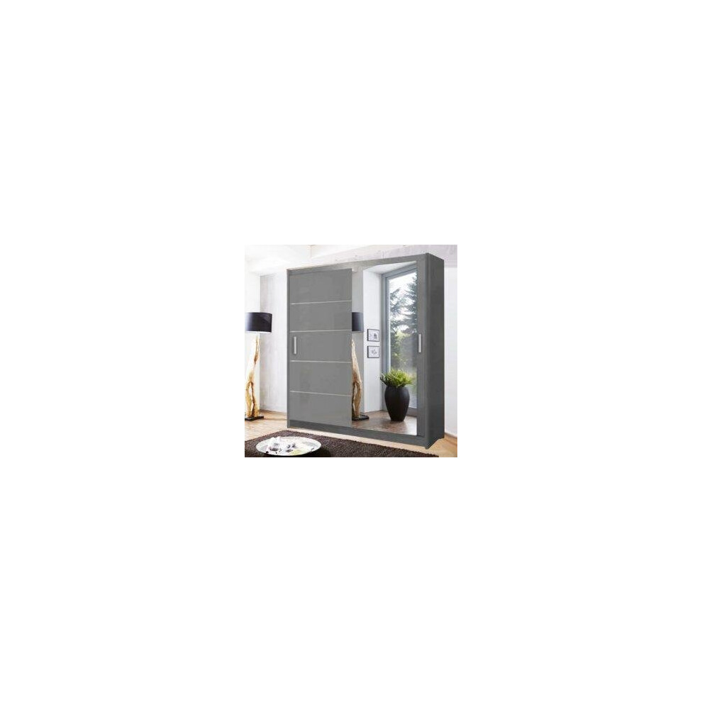 (Grey, 180) Zurich High Gloss Sliding Mirror Door Wardrobe