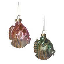 2 Christmas Baubles 85mm Glass Fish Pink & Green Premier G221199