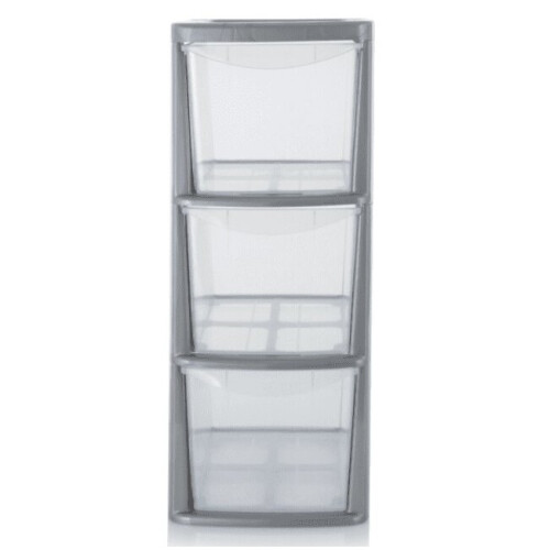 Silver Plastic Medium 3 Drawer Tower Storage Unit A5 Stationery 47.5cm