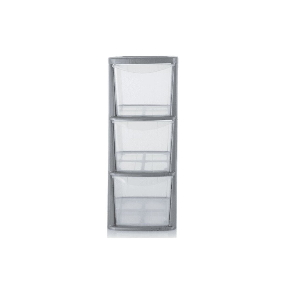 Silver Plastic Medium 3 Drawer Tower Storage Unit A5 Stationery 47.5cm