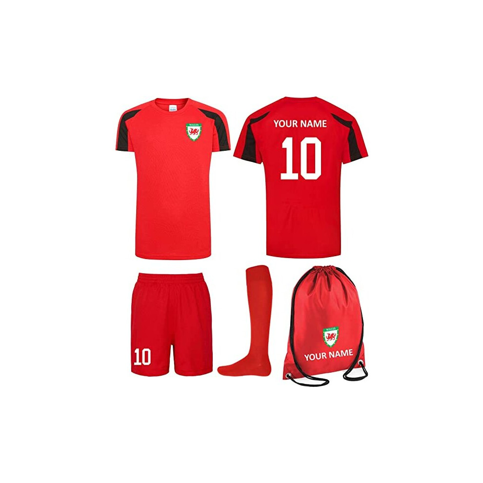 (5-6 Years) ProspoÂ® Kids Personalised Wales Style Football Kit Bag Youth Football Wales Boys Or Girls Football Jersey Child Football Kit