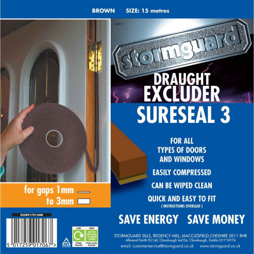 Sure Seal Draught Excluder - 3mm Brown 15m Roll