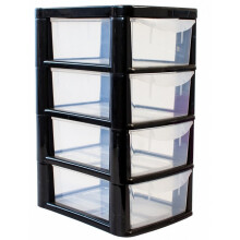 Black Plastic 4 Drawer Tower Storage Unit Small A5 Stationery 38.5cm