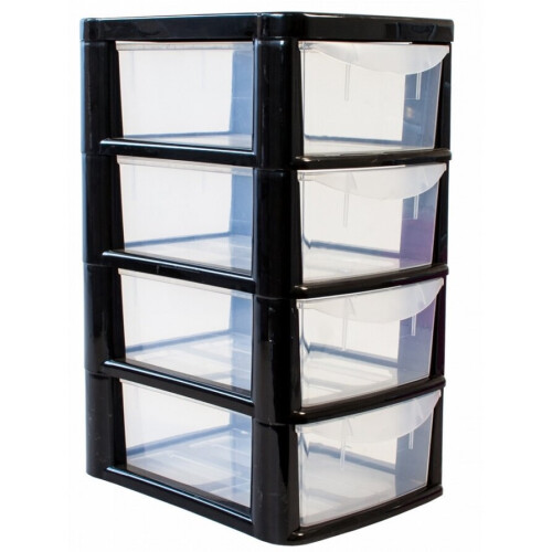 Black Plastic 4 Drawer Tower Storage Unit Small A5 Stationery 38.5cm