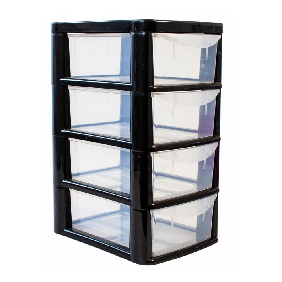 Black Plastic 4 Drawer Tower Storage Unit Small A5 Stationery 38.5cm
