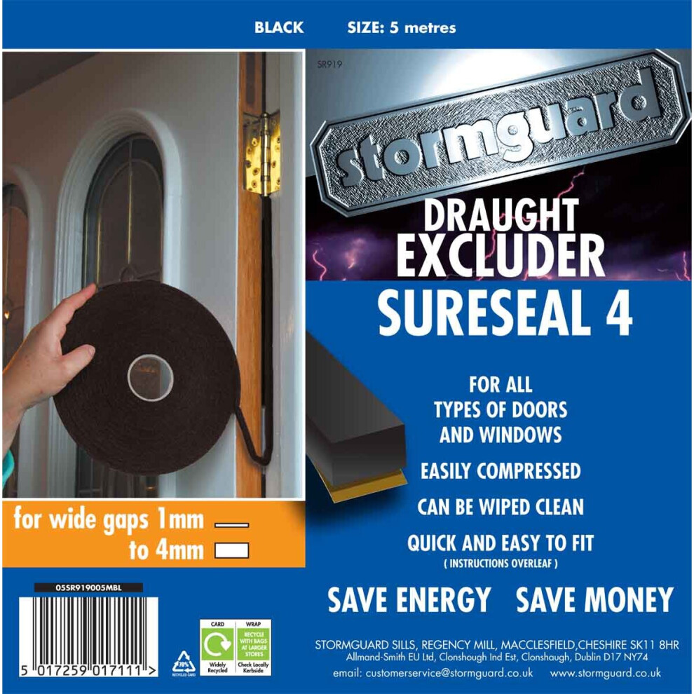 Sure Seal Draught Excluder - 4mm Black 5m Roll