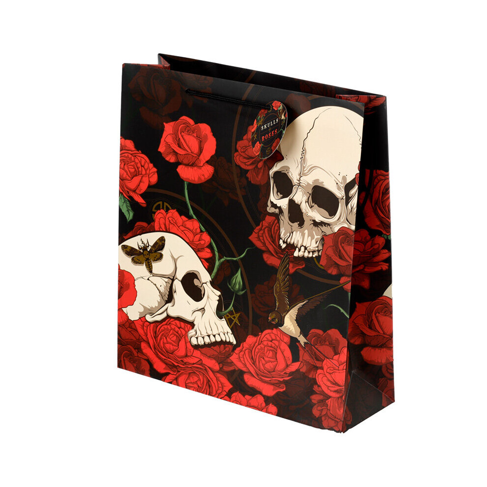 Skulls and Roses Red Roses Extra Large Gift Bag - 1 Piece