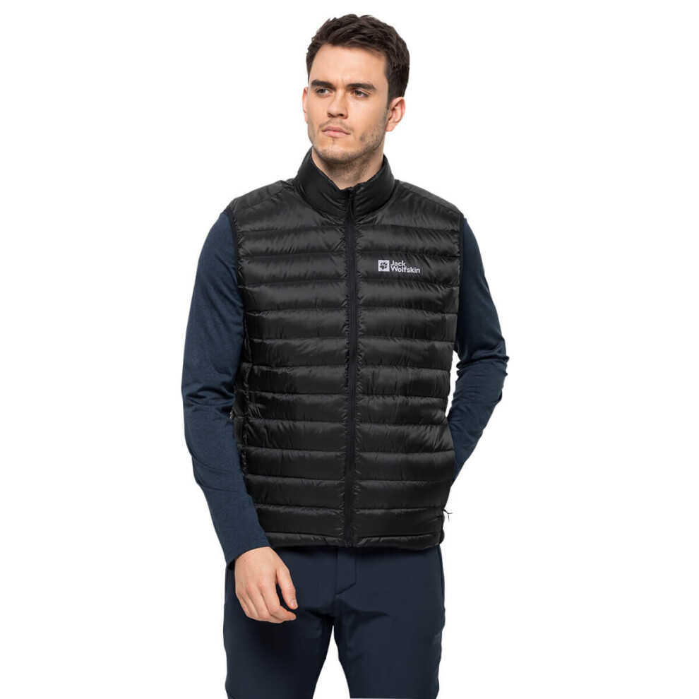 (XL, Black) Jack Wolfskin Mens 2022 Pack And Go Down Sleeveless Packable Lightweight Gilet